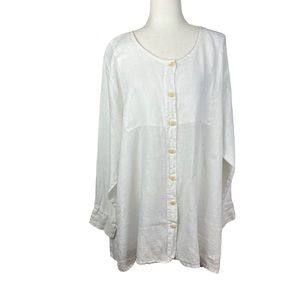 Flax White Button Down Linen Tunic Top
